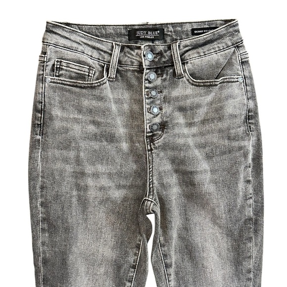 Judy Blue Grey Skinny Crop Button-Fly Jeans 3/26 - Picture 2 of 5